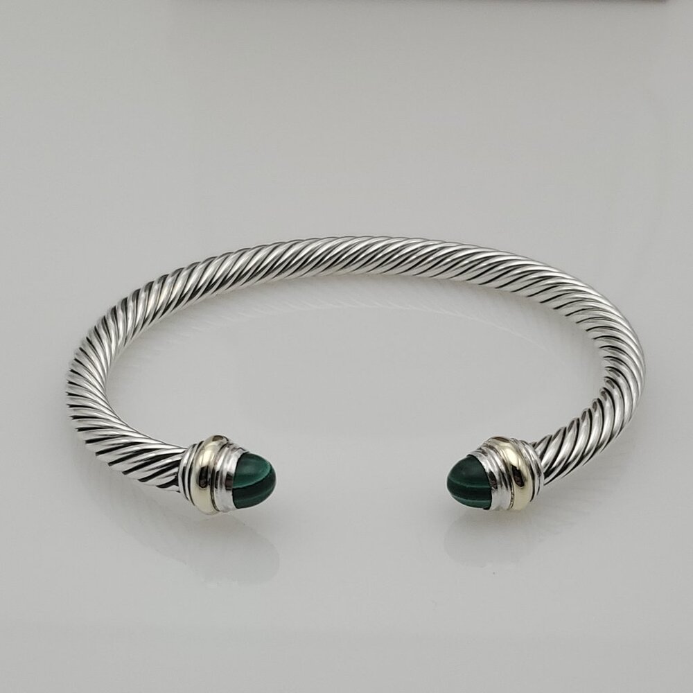 David Yurman 5mm Sterling Silver Bracelet with 14K Yellow Gold and Malachite